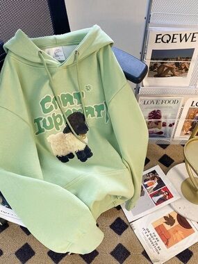 Cute Mint Green Sheep Graphic Hoodie Sweatshirt - Women